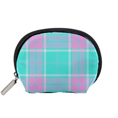 Blue And Pink Pastel Plaid Accessory Pouches (small)  by allthingseveryone