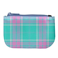 Blue And Pink Pastel Plaid Large Coin Purse by allthingseveryone