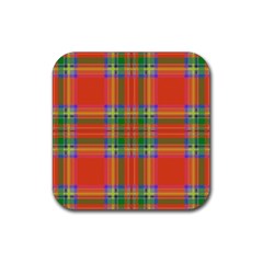 Orange And Green Plaid Rubber Coaster (square)  by allthingseveryone