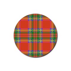 Orange And Green Plaid Rubber Coaster (round)  by allthingseveryone