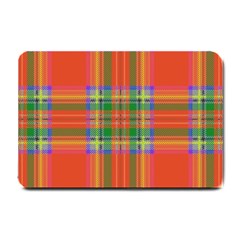 Orange And Green Plaid Small Doormat  by allthingseveryone