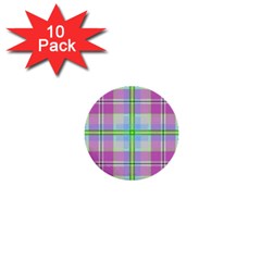 Pink And Blue Plaid 1  Mini Buttons (10 Pack)  by allthingseveryone