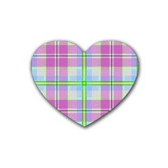 Pink And Blue Plaid Heart Coaster (4 Pack)  by allthingseveryone