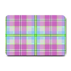 Pink And Blue Plaid Small Doormat  by allthingseveryone