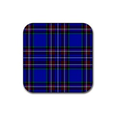 Bright Blue Plaid Rubber Coaster (square)  by allthingseveryone