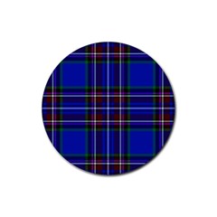 Bright Blue Plaid Rubber Coaster (round)  by allthingseveryone