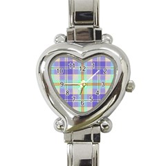 Blue And Yellow Plaid Heart Italian Charm Watch