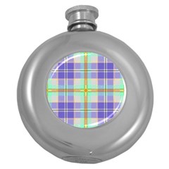 Blue And Yellow Plaid Round Hip Flask (5 Oz) by allthingseveryone