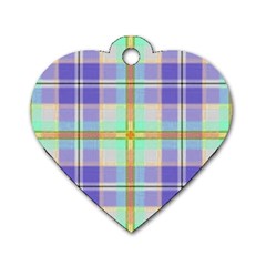 Blue And Yellow Plaid Dog Tag Heart (Two Sides)