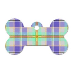 Blue And Yellow Plaid Dog Tag Bone (Two Sides)