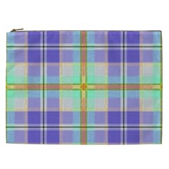 Blue And Yellow Plaid Cosmetic Bag (XXL) 