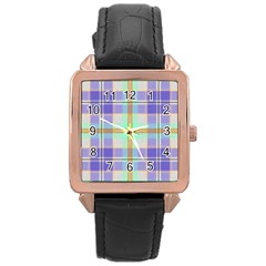 Blue And Yellow Plaid Rose Gold Leather Watch 