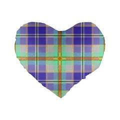 Blue And Yellow Plaid Standard 16  Premium Flano Heart Shape Cushions