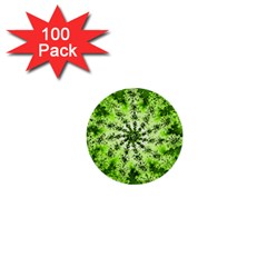 Lime Green Starburst Fractal 1  Mini Buttons (100 Pack) 