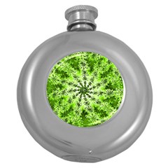 Lime Green Starburst Fractal Round Hip Flask (5 Oz) by allthingseveryone