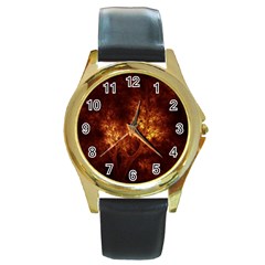 Artsy Brown Trees Round Gold Metal Watch by allthingseveryone