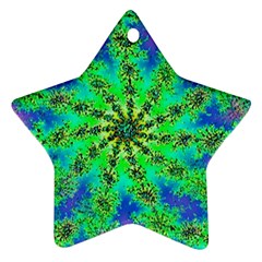 Green Psychedelic Starburst Fractal Ornament (star) by allthingseveryone