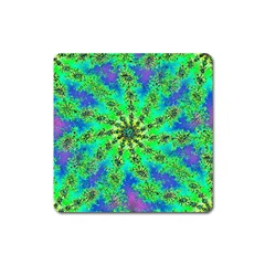 Green Psychedelic Starburst Fractal Square Magnet by allthingseveryone