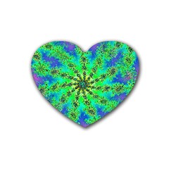 Green Psychedelic Starburst Fractal Heart Coaster (4 Pack)  by allthingseveryone