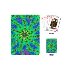 Green Psychedelic Starburst Fractal Playing Cards (mini)  by allthingseveryone