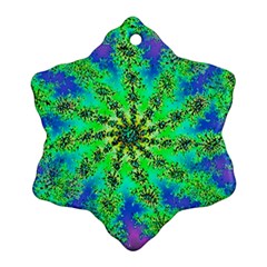 Green Psychedelic Starburst Fractal Snowflake Ornament (two Sides) by allthingseveryone