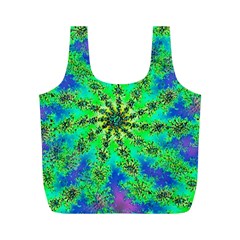 Green Psychedelic Starburst Fractal Full Print Recycle Bags (m) 