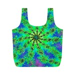 Green Psychedelic Starburst Fractal Full Print Recycle Bags (M)  Back