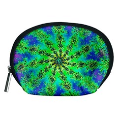 Green Psychedelic Starburst Fractal Accessory Pouches (medium)  by allthingseveryone