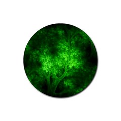 Artsy Bright Green Trees Rubber Coaster (round)  by allthingseveryone