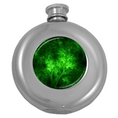 Artsy Bright Green Trees Round Hip Flask (5 Oz) by allthingseveryone