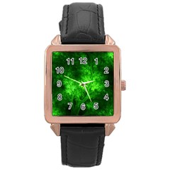 Artsy Bright Green Trees Rose Gold Leather Watch  by allthingseveryone