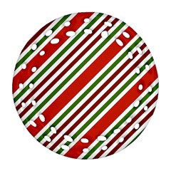 Christmas Color Stripes Round Filigree Ornament (two Sides) by Celenk