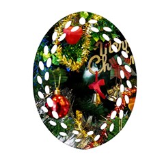 Decoration Christmas Celebration Gold Oval Filigree Ornament (two Sides) by Celenk