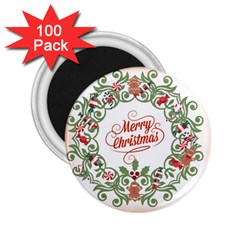 Merry Christmas Wreath 2 25  Magnets (100 Pack)  by Celenk