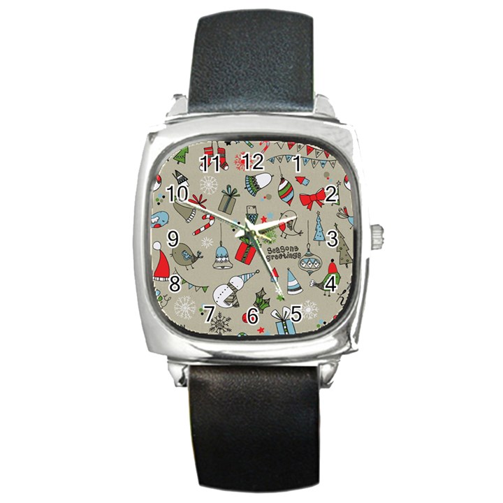 Beautiful Design Christmas Seamless Pattern Square Metal Watch