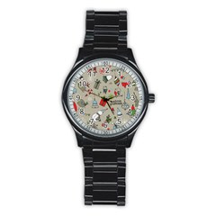 Beautiful Design Christmas Seamless Pattern Stainless Steel Round Watch by Celenk