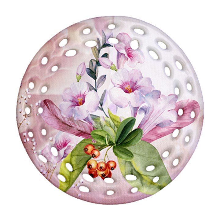 Wonderful Flowers, Soft Colors, Watercolor Round Filigree Ornament (Two Sides)