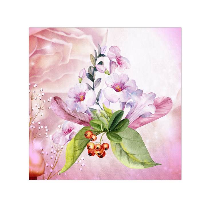 Wonderful Flowers, Soft Colors, Watercolor Small Satin Scarf (Square) 