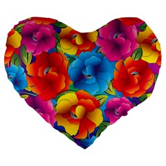 Neon Colored Floral Pattern Large 19  Premium Heart Shape Cushions by Bigfootshirtshop