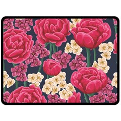 Pink Roses And Daisies Fleece Blanket (large)  by Bigfootshirtshop