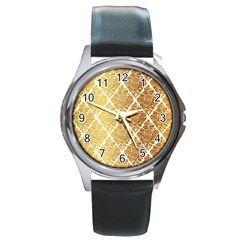 Vintage,gold,damask,floral,pattern,elegant,chic,beautiful,victorian,modern,trendy Round Metal Watch by NouveauDesign