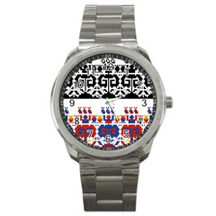 Bulgarian Folk Art Folk Art Sport Metal Watch by Celenk