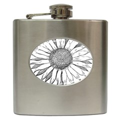 Sunflower Flower Line Art Summer Hip Flask (6 Oz) by Celenk