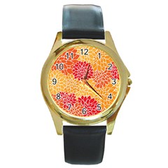 Abstract Art Background Colorful Round Gold Metal Watch by Celenk