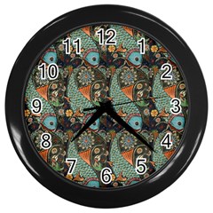 Pattern Background Fish Wallpaper Wall Clocks (Black)