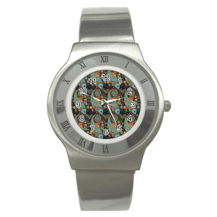 Pattern Background Fish Wallpaper Stainless Steel Watch
