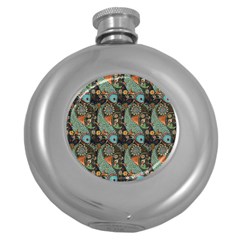 Pattern Background Fish Wallpaper Round Hip Flask (5 Oz)
