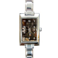 Steampunk, Wonderful Clockwork With Gears Rectangle Italian Charm Watch by FantasyWorld7