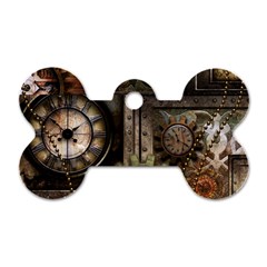 Steampunk, Wonderful Clockwork With Gears Dog Tag Bone (two Sides) by FantasyWorld7