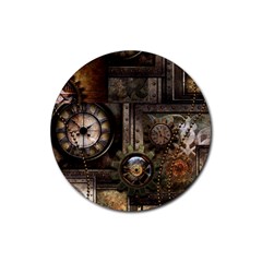 Steampunk, Wonderful Clockwork With Gears Rubber Coaster (round)  by FantasyWorld7